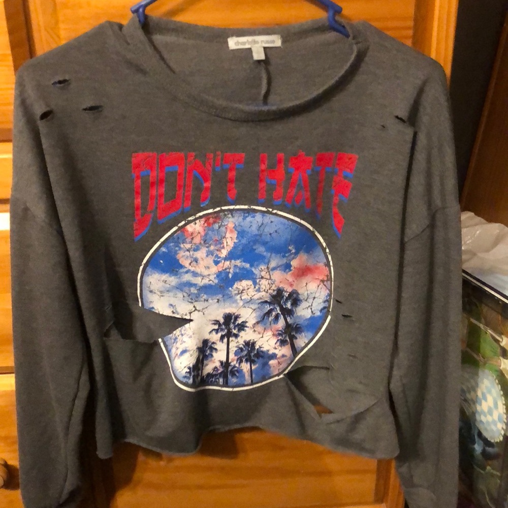 DONT HATE- cropped/ripped long sleeved